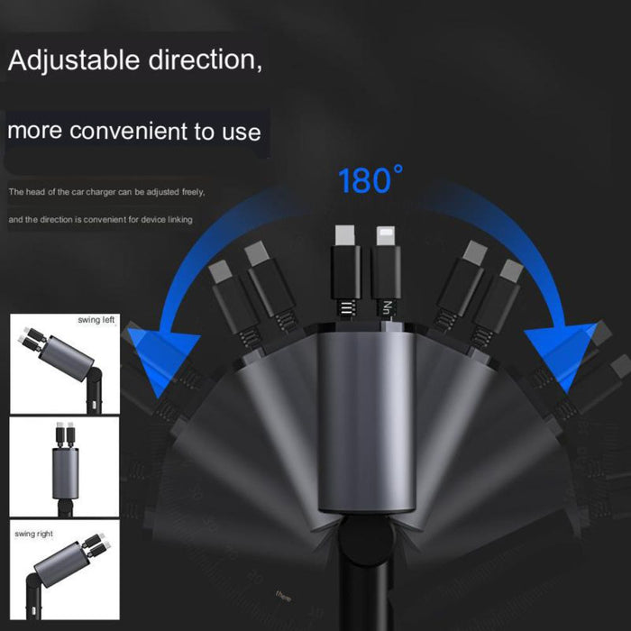 4 in 1 Retractable Charger l Retractable Car Charger l Car Charger Compatible with iPhone, Android l Fast Car Power Adapter l Type C Car Charger