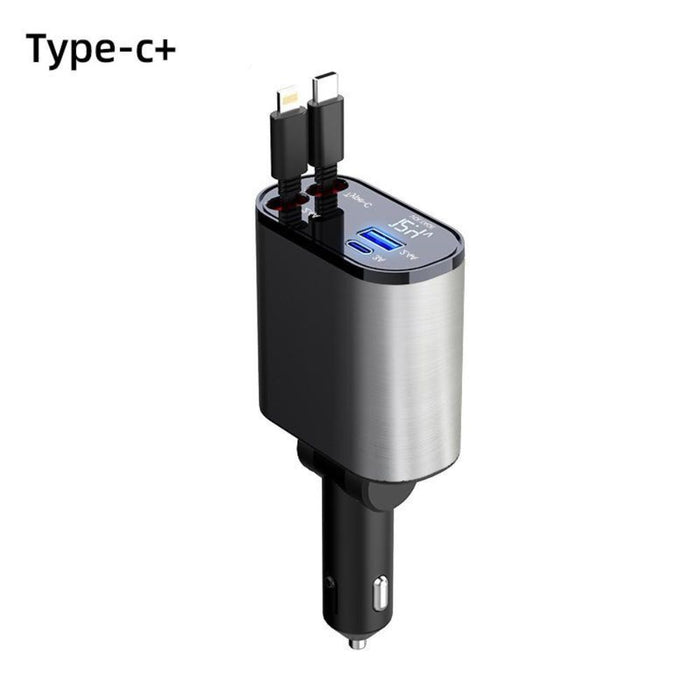 4 in 1 Retractable Charger l Retractable Car Charger l Car Charger Compatible with iPhone, Android l Fast Car Power Adapter l Type C Car Charger