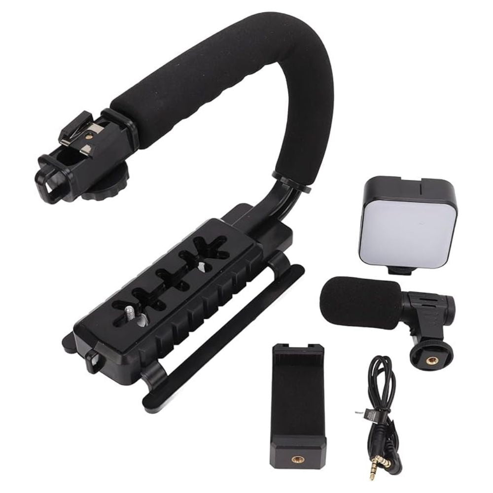 Portable U-Shaped Vlogging Kit I Remote Shutter for Smartphone Vlogging and Filmmaking I LED Video Light Microphone Phone Holder