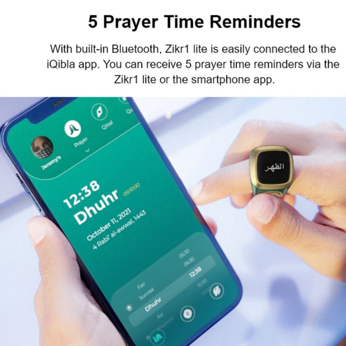 Zikr Ring I 5 Prayer Time Reminders I Seamlessly connects to Qibla Watch I Tasbeeh Counter