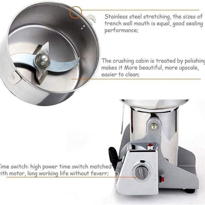 Electric Grain Grinder I Operates at 50/60 HZ I Holds up to 800g,Made with high-quality 430 stainless steel