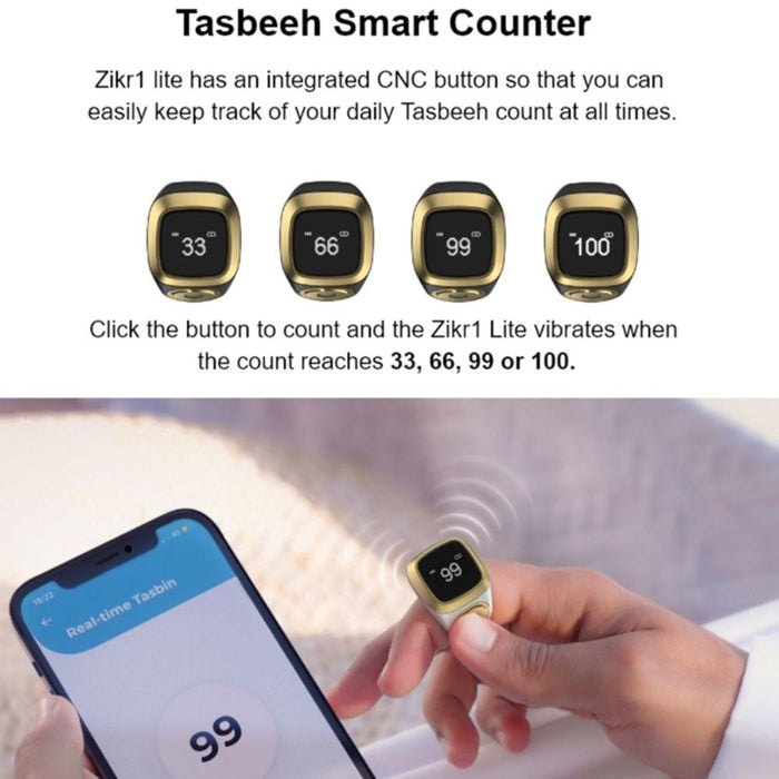 Zikr Ring I 5 Prayer Time Reminders I Seamlessly connects to Qibla Watch I Tasbeeh Counter