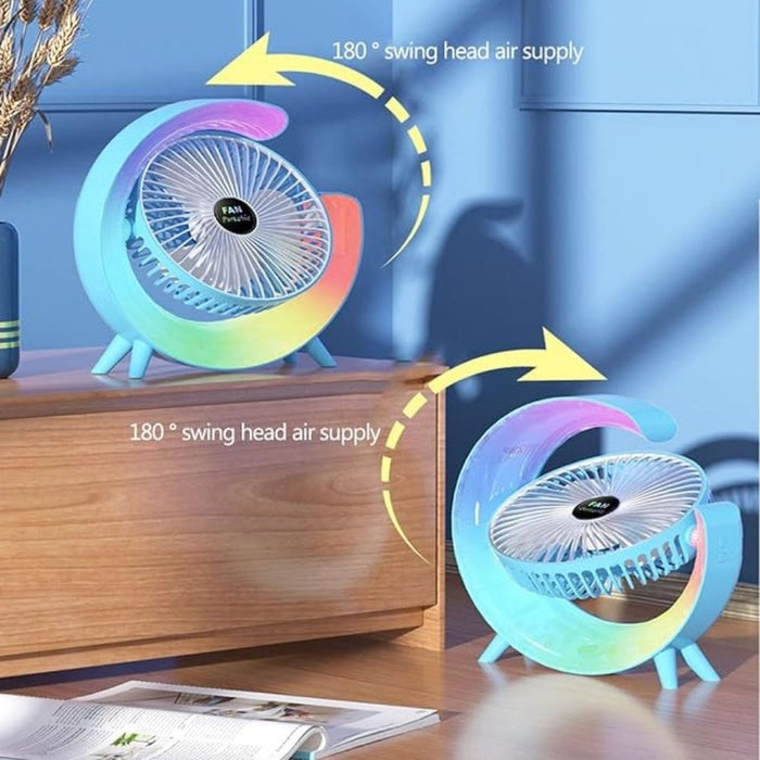 USB charging mini table fan l colorful light fan l rotatable fan