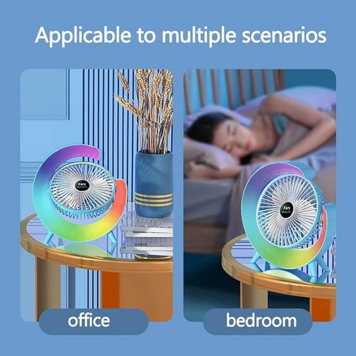 USB charging mini table fan l colorful light fan l rotatable fan