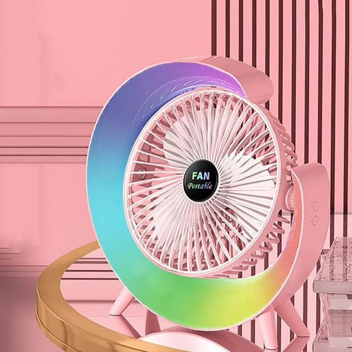 USB charging mini table fan l colorful light fan l rotatable fan