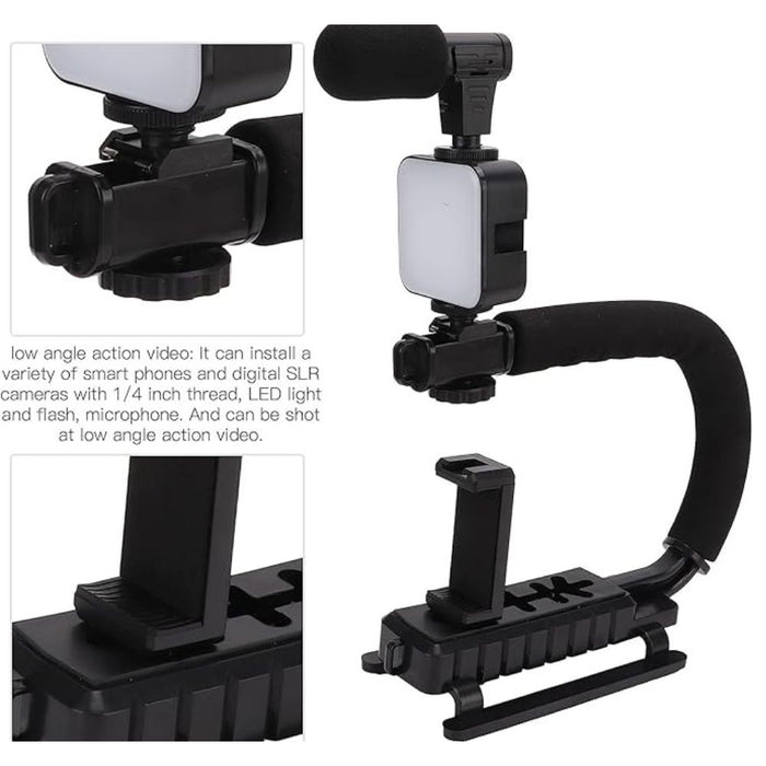 Portable U-Shaped Vlogging Kit I Remote Shutter for Smartphone Vlogging and Filmmaking I LED Video Light Microphone Phone Holder