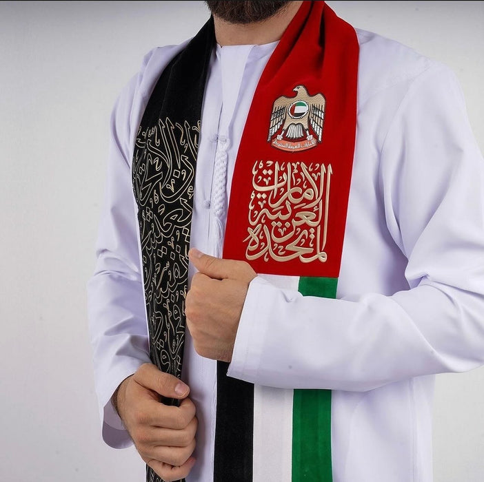 UAE National Day Flag Scarf for Men, Women & Kids l  Embroidered Design Scarf l Premium Quality