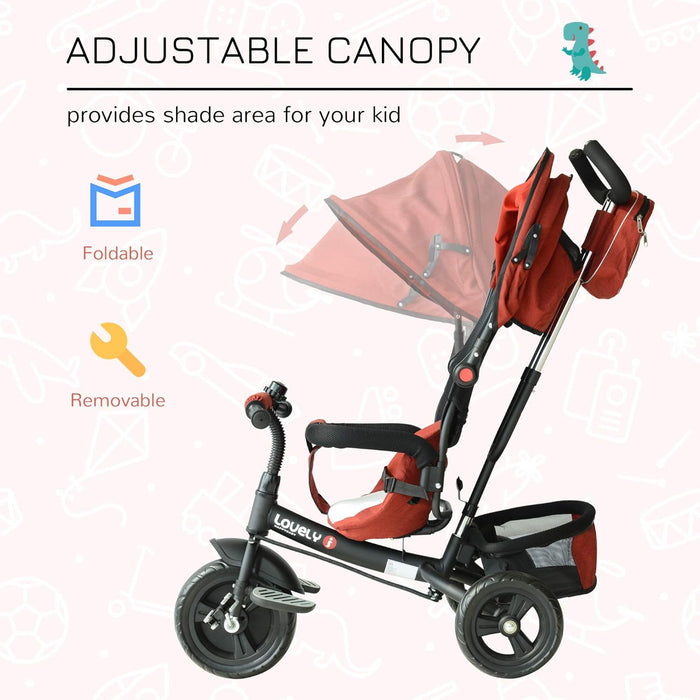 Baby Kids Children Tricycle Ride on 3 Wheels Safe Canopy Bike w/Handle (Red)