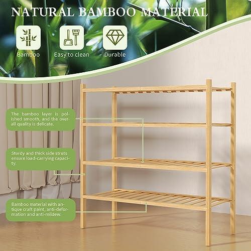 4-Tier Free Standing Stackable Bamboo Shoe Rack – Space-Saving, Durable, Eco-Friendly Shoe Organizer for Entryway, Bathroom, or Closet!