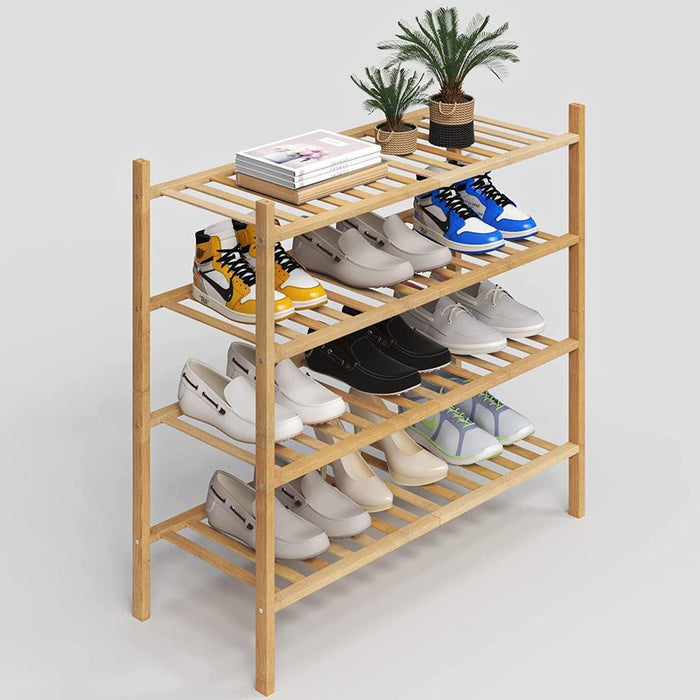 4-Tier Free Standing Stackable Bamboo Shoe Rack – Space-Saving, Durable, Eco-Friendly Shoe Organizer for Entryway, Bathroom, or Closet!